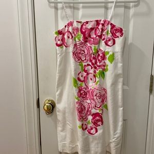 Lilly Pulitzer strapless dress impressions rose Print zipper hook in the back